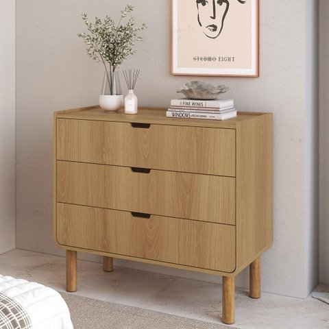 Cômoda Luara Hanover A10 3 Gavetas MDF-MDP Pé Madeira Mpozenato
