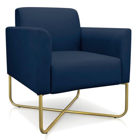 Poltrona Marisa Suede Azul Marinho Base X Industrial Dourado - D'Rossi