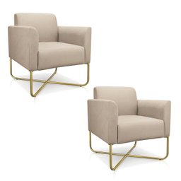 Kit 2 Poltronas Marisa Suede Bege Base X Industrial Dourado - D'rossi - 1