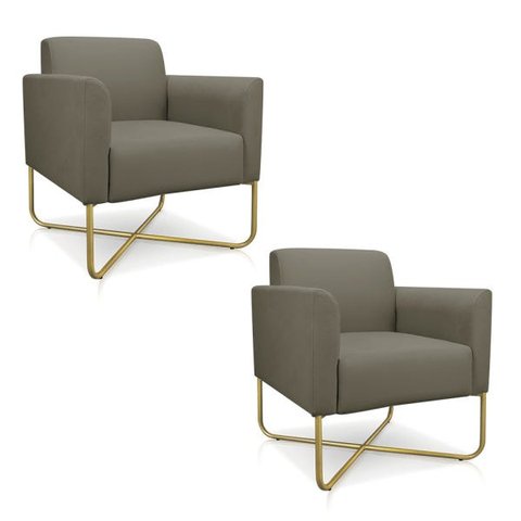 Kit 2 Poltronas Marisa Suede Marrom Rato Base X Industrial Dourado - D'Rossi