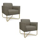 Ver imagem 1 de Kit 2 Poltronas Marisa Suede Marrom Rato Base X Industrial Dourado - D'Rossi
