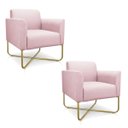Ver imagem 1 de Kit 2 Poltronas Marisa Suede Rosa Bebê Base X Industrial Dourado - D'Rossi