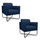 Ver imagem 1 de Kit 2 Poltronas Marisa Suede Azul Marinho Base X Industrial Preto - D'Rossi