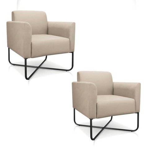 Kit 2 Poltronas Marisa Suede Bege Base X Industrial Preto - D'Rossi