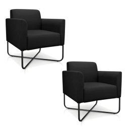 Kit 2 Poltronas Marisa Suede Preto Base X Industrial Preto - D'Rossi - 1