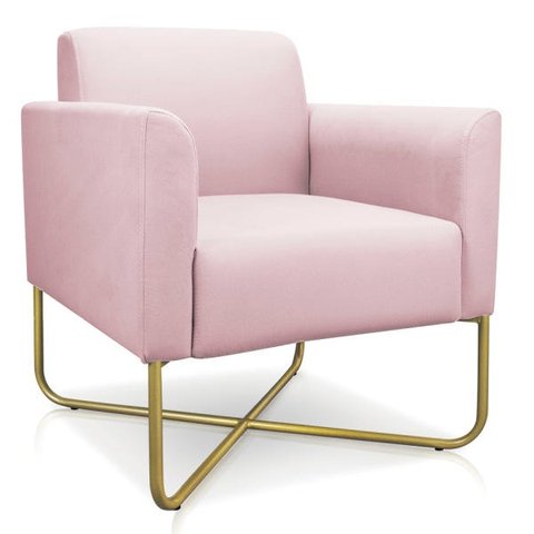 Poltrona Marisa Suede Rosa Bebê Base X Industrial Dourado - D'Rossi