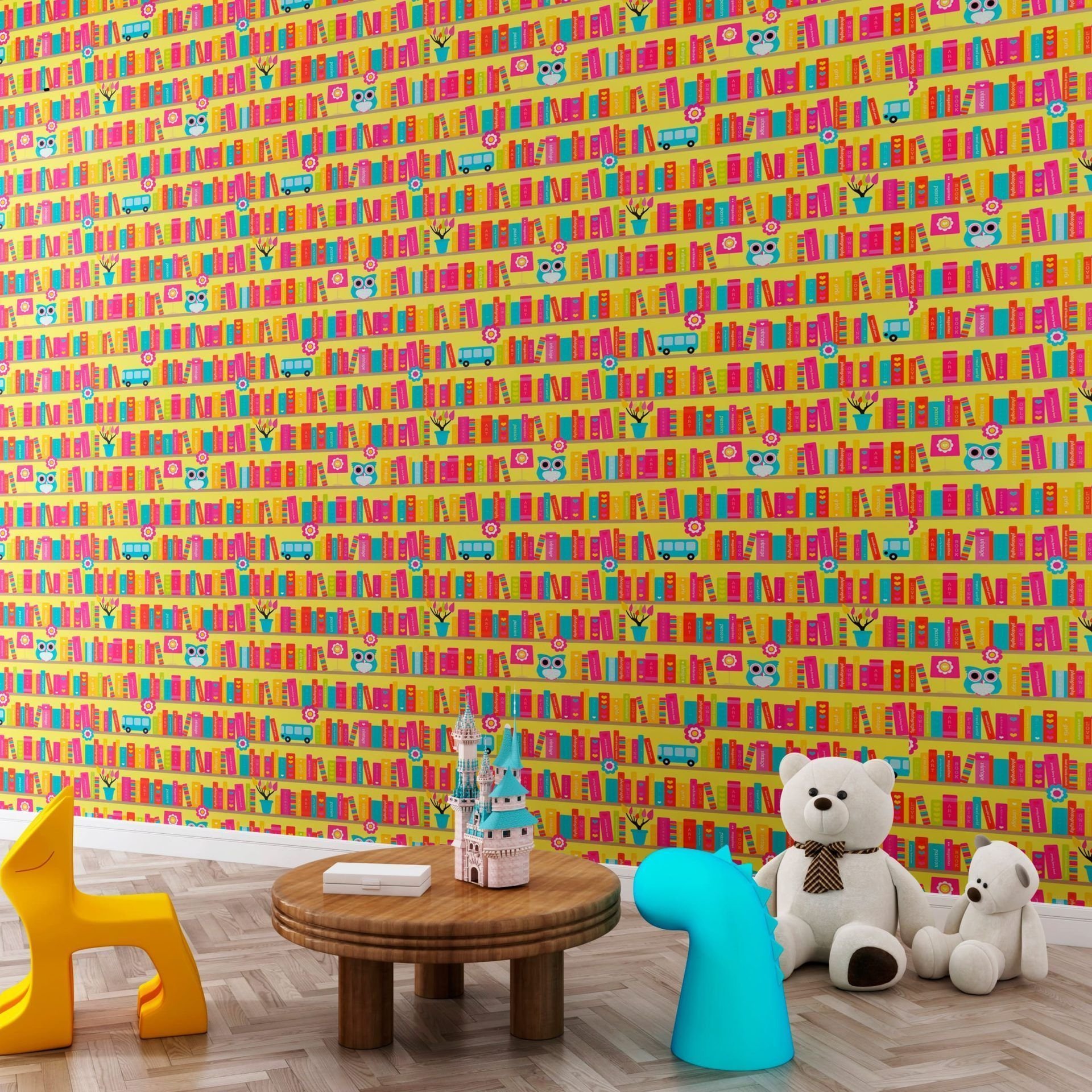 Papel de Parede Adesivo Menino Biblioteca Feliz - 1