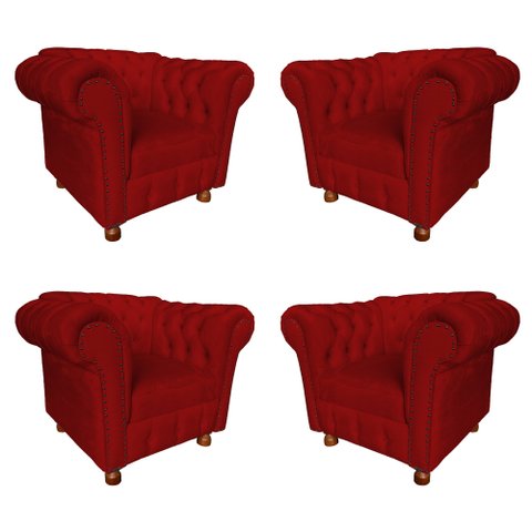 Kit 4 Poltronas Chesterfield Luiz Xv - Suede Vermelho / Decoração, recepção , barbearia, sala tv est