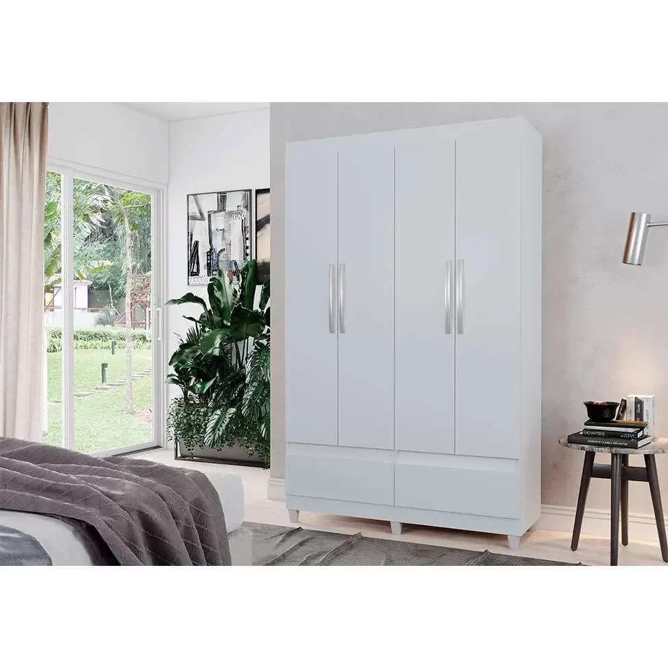 Ver imagem 2 de Guarda-Roupa Roupeiro Solteiro Romeu 4 portas 2 Gavetas Branco - Rede Móveis