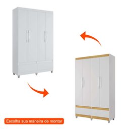 Guarda-Roupa Roupeiro Solteiro Romeu 4 portas 2 Gavetas Branco - Rede Móveis - 5
