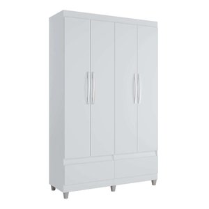 Guarda-Roupa Roupeiro Solteiro Romeu 4 portas 2 Gavetas Branco - Rede Móveis