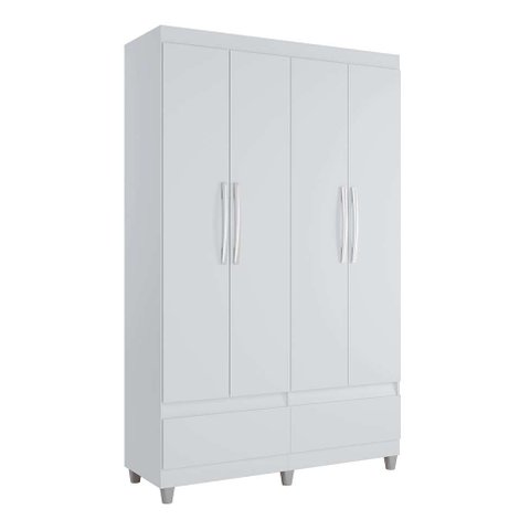Guarda-Roupa Roupeiro Solteiro Romeu 4 portas 2 Gavetas Branco - Rede Móveis
