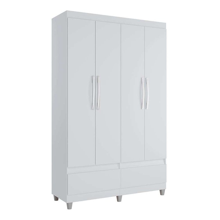 Guarda-Roupa Roupeiro Solteiro Romeu 4 portas 2 Gavetas Branco - Rede Móveis
