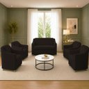 Ver imagem 1 de Kit Namoradeira + 4 Poltronas Decorativas para Sala Mila Suede Cores Pé de Plastico Cromado