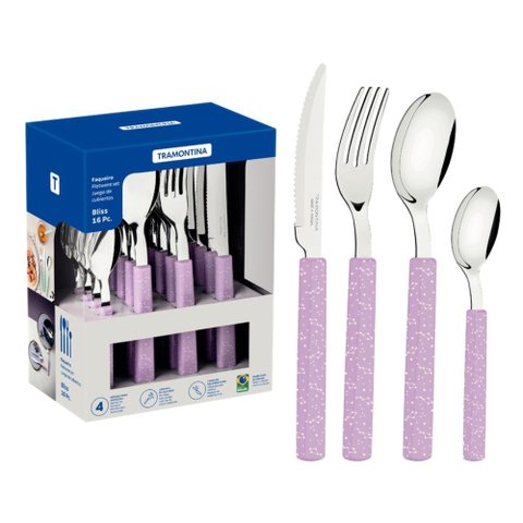 Faqueiro Bliss 16 Peças em Aço Inox e Cabos de Polipropileno Lavanda Tramontina 29899/139