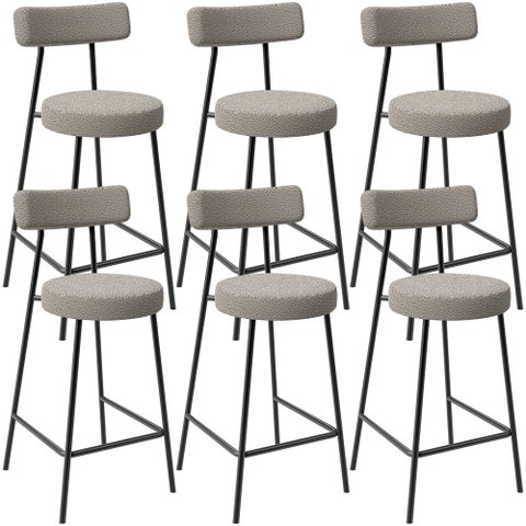 Kit 06 Banquetas Baixa para Cozinha Sala de Jantar Bar Bancada Milão L02 Bouclê Creme - lyam decor L