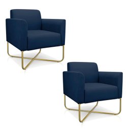 Kit 2 Poltronas Marisa Suede Azul Marinho Base X Industrial Dourado - D'Rossi - 1