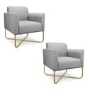 Ver imagem 1 de Kit 2 Poltronas Marisa Suede Cinza Base X Industrial Dourado - D'Rossi