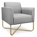 Ver imagem 3 de Kit 2 Poltronas Marisa Suede Cinza Base X Industrial Dourado - D'Rossi