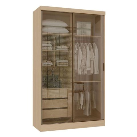 Guarda Roupa Modulado Mônaco 2 Portas de Correr 3 Gavetas MDP Carvalho-Vidro Reflecta Bronze
