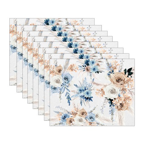 Kit Jogo Americano Boho Azul/ambar - 8 Peças
