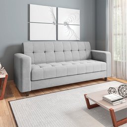 Sofá 03 Lugares Arezzo Suede Cinza Pés Chanfrado Tabaco - D'Rossi DRossi - 1