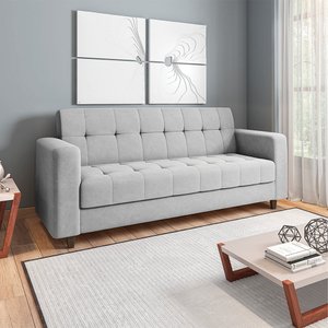 Sofá 03 Lugares Arezzo Suede Cinza Pés Chanfrado Tabaco - D'Rossi DRossi