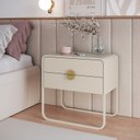 Ver imagem 1 de Mesa de Cabeceira 60cm 2 Gavetas Orgânica Pé Metal Luna Off White