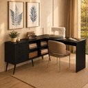 Ver imagem 1 de Mesa de Costura em L com 3 Gavetas e 4 Nichos para Artesanato e Ateliê Multimóveis MP6106 Preto