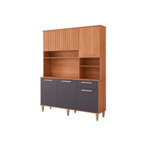 Cozinha Compacta Mila 6 Portas 1 Gaveta e 4 Nichos Cinamomo/titanium - Mgm
