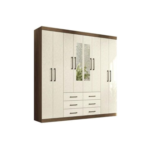 Guarda Roupa 8 Portas (2 C/ Espelho) e 6 Gavetas C/ Pés Liverpool Jatobá/areia - Santos Andirá