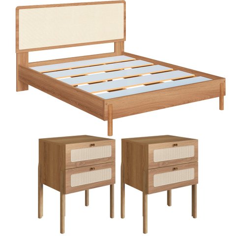 Kit Cama Queen 2 Mesas Cabeceira Palhinha Oslo Hanover 27056