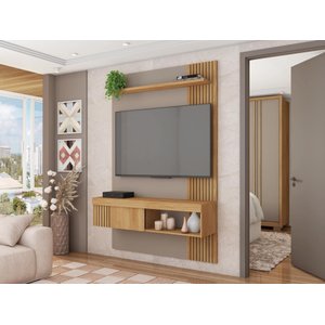 Painel para Tv até 45 Polegadas Sala Quarto Luxo Completo Ripado Moderno Rack Cor Fendi/buriti
