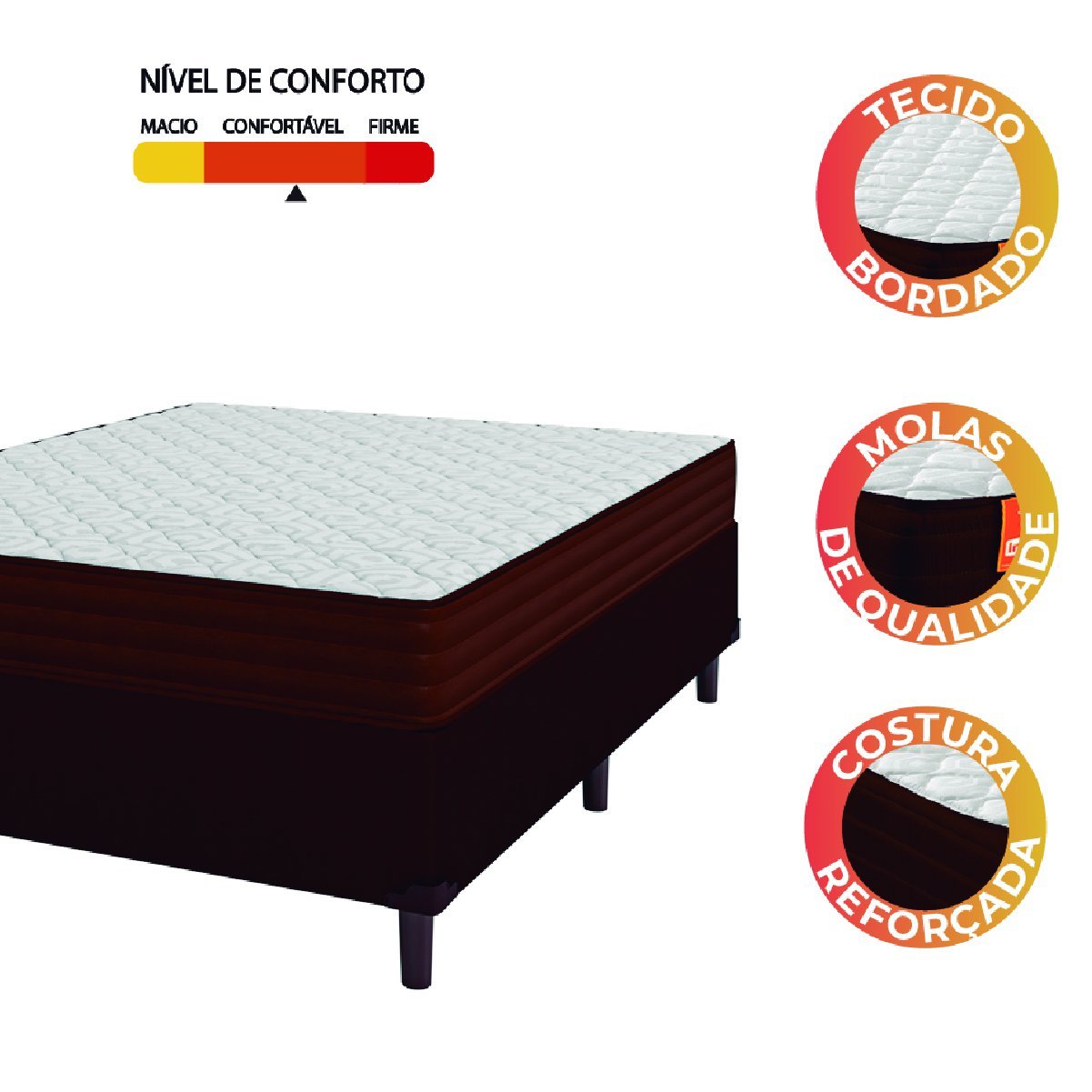 Cama Box Casal Colchão Molas Ensacadas Qatar 138x188x60 Marrom/branco - Suporta até 150kg por - 5