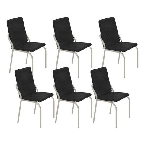 Kit 6 Cadeiras Malibu Corino Tempest Preto Tubo Champanhe
