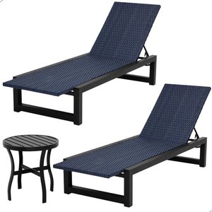 Kit 2 Espreguiçadeiras para Piscina Alumínio e Mesa de Apoio Ripada Alumínio