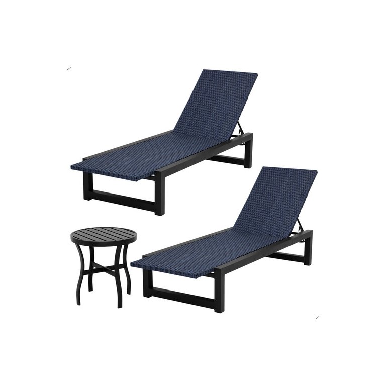 Kit 2 Espreguiçadeiras para Piscina Alumínio e Mesa de Apoio Ripada Alumínio