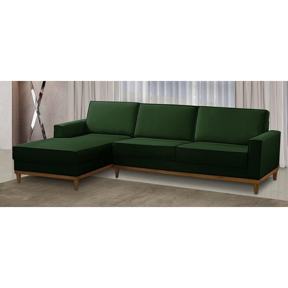 Sofá 3 Lugares 2,10m Living com Chaise Le Gabi Linho Verde Madelina Decor