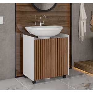 Gabinete Banheiro Pia de Coluna Eccos Branco Ripado - Potenza