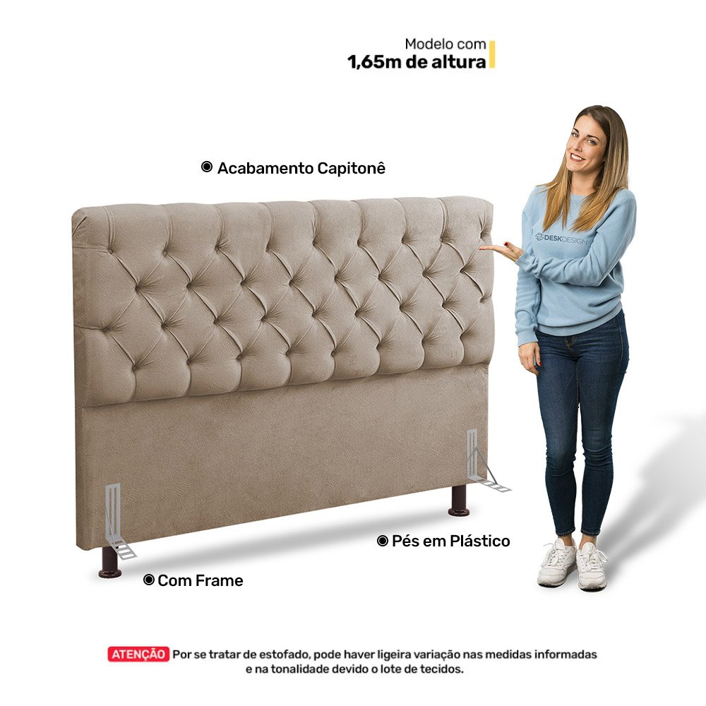 Cabeceira Cama Box Casal Queen Size Lylla 160cm Capitonê com Frame Suede Bege - Desk Design - 3