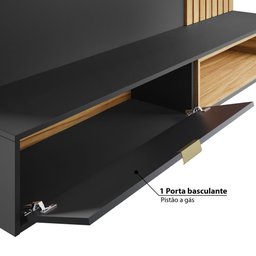 Rack com Painel Suspenso Tocantins 180 cm para TV de até 60 - Preto/Castanho - 3