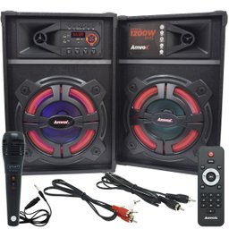 Caixa Som Amplificada Bluetooth 1200W Rms Ativa Passiva 2 Microfones Usb Led Amvox ACA 1212 Batidã - 5