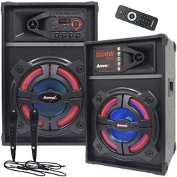 Caixa Som Amplificada Bluetooth 1200W Rms Ativa Passiva 2 Microfones Usb Led Amvox ACA 1212 Batidã - 1