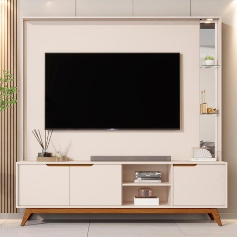 Home para TV 80" Tucumã 1.8 Off White com LED JB Bechara