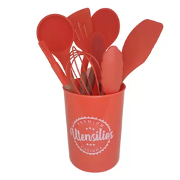 Kit Utensílios Silicone Com Cabo De Madeira 9 Peças Laranja - 1