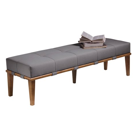 Recamier Decorativo 160cm Martínez Linho Pés Madeira Cinza/Natural - Gran Belo