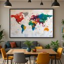 Ver imagem 2 de Quadro Mapa Mundi Contemporâneo Colorido - Grande 153x103cm