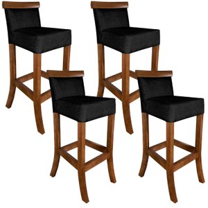 Jogo com 4 Cadeira para Bancada Banco Alto de Madeira Bar Cozinha Americana Encosto Estofado Valios