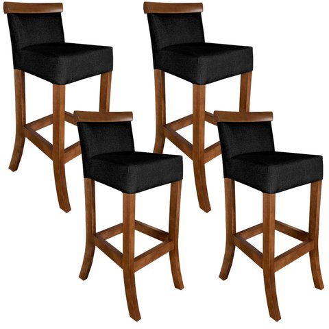 Jogo com 4 Cadeira para Bancada Banco Alto de Madeira Bar Cozinha Americana Encosto Estofado Valios