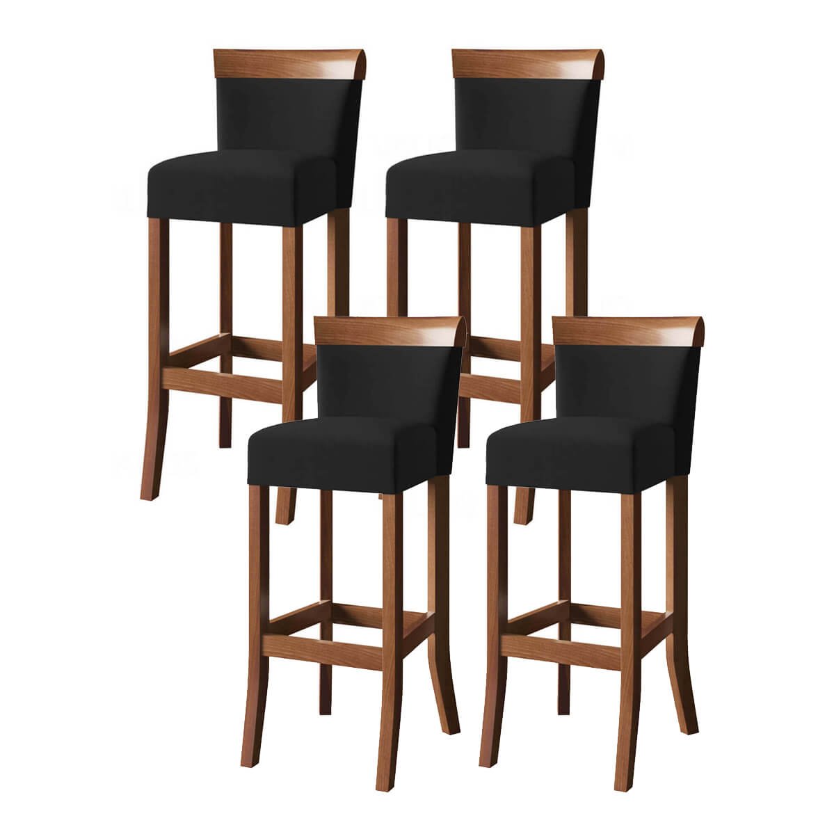 Jogo com 4 cadeira para bancada banco alto de madeira bar cozinha americana encosto estofado Valios - 1